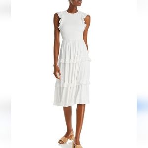 New! AQUA Smocked Clip Dot Midi Dress sz L